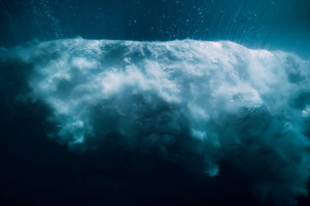istock Wave underwater with bubbles. Transparent ocean in underwater 1255217341