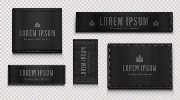 Vector illustration of Black cloth labels for premium apparel, brand tags