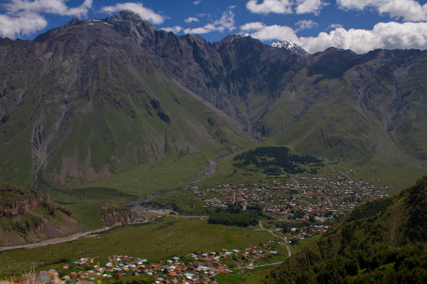 istock Panoramic view of Stepantsminda village 1255223950
