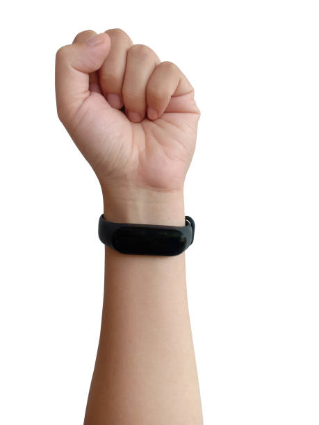 istock fist arm and smart watch on white background. 1255225202