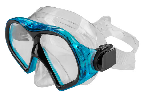 istock blue plastic snorkeling mask, with silicone shutter, diagonal arrangement, on a white background 1255227247