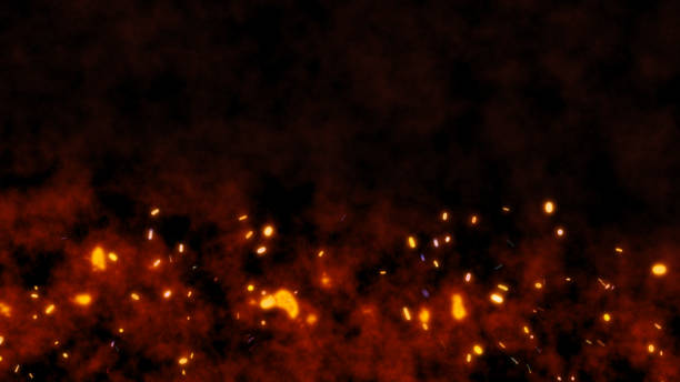 istock Burning red hot flying sparks fire in the night sky. Beautiful abstract background flying on black background. 1255227549