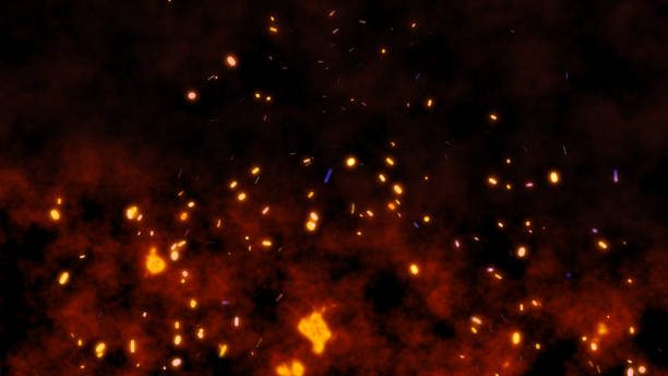 istock Burning red hot flying sparks fire in the night sky. Beautiful abstract background flying on black background. 1255227550