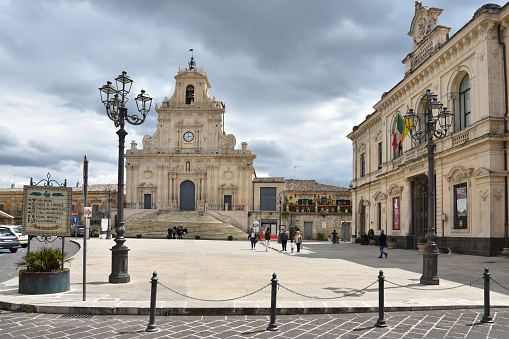 View of the People square and the facade of the church\nfrom Saint Sebastian.
