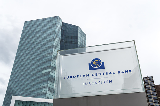 Frankfurt am Main, Germany - June 28, 2020: Seat of the European Central Bank ECB located in Ostend, Frankfurt