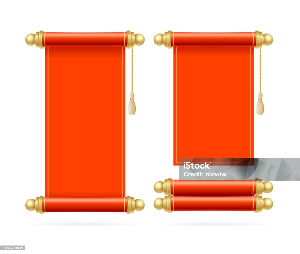 Red Scroll Script Realistic Detailed 3d Red Scroll Set Vector Stock Illustration ...