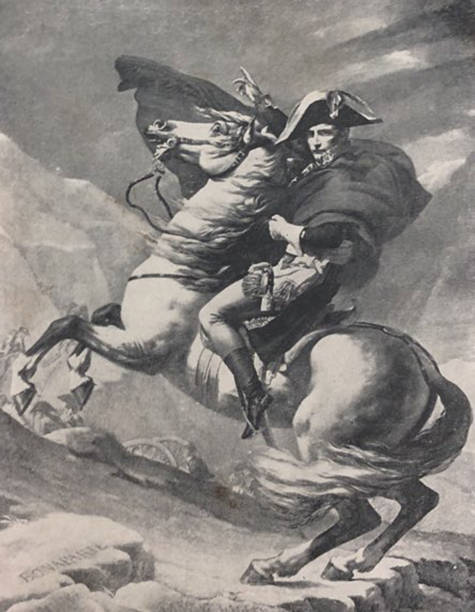 ilustracja antyczna - napoleon przekraczania alp - 1800 - napoleon stock illustrations