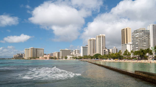 istock Busy coast with hotels and sandy beach 1255249312
