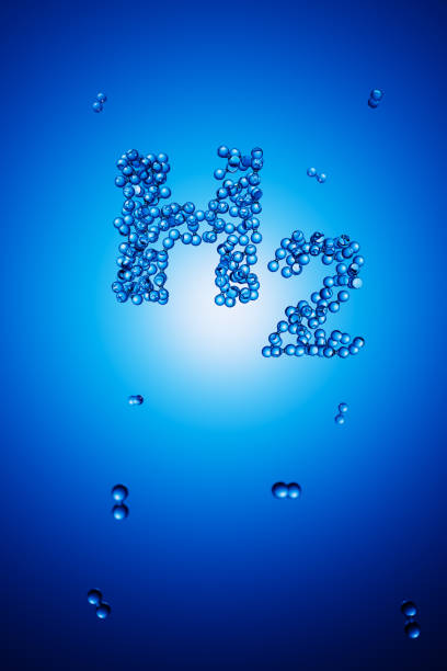 istock 3d render: Abstract hydrogen molecules H2 forming the letters 