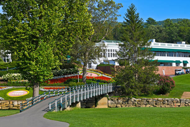 White Sulphur Springs, West Virginia / USA - August 8, 2018: The Greenbrier is a luxury resort located near White Sulphur Springs WV and is Home of the Greenbrier Classic PGA Tour FedEx Cup Event.