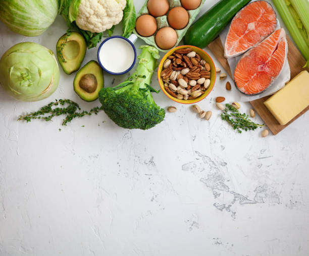 istock Healthy balanced food on a white background 1255256604