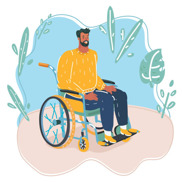 понятие инвалидности человека. старший инвалид в инвалидной коляске изолированы на белом фоне. векторная плоская иллюстрация. - wheelchair senior men senior adult white background stock illustrations