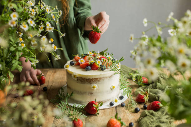 istock On the table is a cake decorated with flowers and berries 1255260305