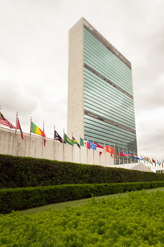 New, York, NY, USA - May 19, 2010 - United Nations Headquarters: United Nations Headquarters in New York City: The United Nations General Assembly opens. Cloudy sky.