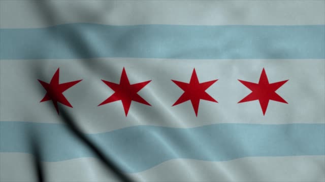 Chicago city flag, city of USA or United States of America, waving at wind