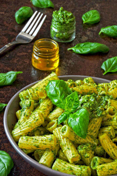 istock Pasta pesto vegan bowl. 1255285464