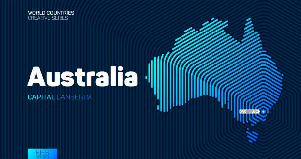 ilustrações, clipart, desenhos animados e ícones de mapa abstrato da austrália com linhas hexágonas - australia