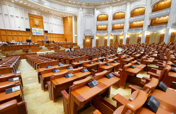 The quarantine and isolation law - Romanian Parliament Bucharest, Romania - July 09, 2020: The quarantine and isolation law in case of epidemic or biological risk was adopted in the online plenary session of the Chamber of Deputies, in Bucharest, Romania. parliament palace in bucharest romania the largest building in europe stock pictures, royalty-free photos & images