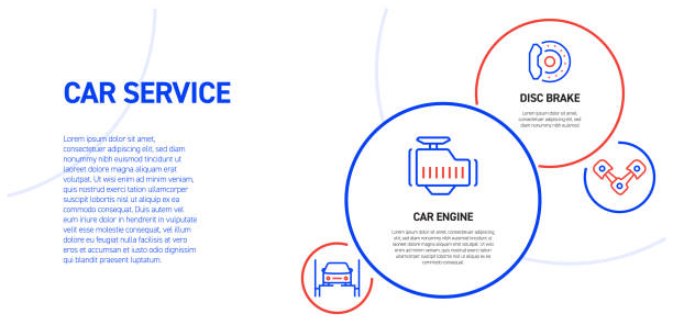 serwis samochodowy i warsztaty związane infographic design z ikonami linii. proste ikony symboli konturu. - exhaust pipe oil change auto repair shop car stock illustrations