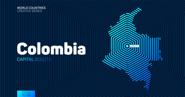 ilustraciones, imágenes clip art, dibujos animados e iconos de stock de mapa abstracto de colombia con líneas hexagonales - colombia map