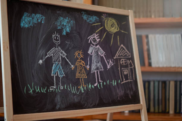 istock Children multicolored chalk drawing on blackboard 1255292024