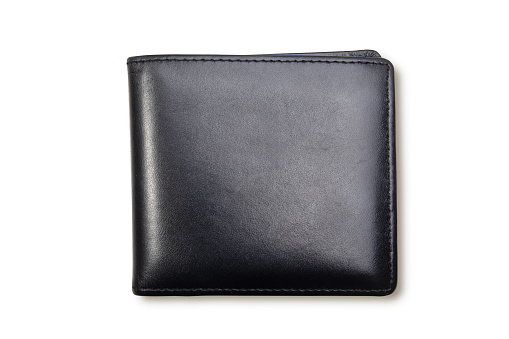 Black leather wallet with clipping path.