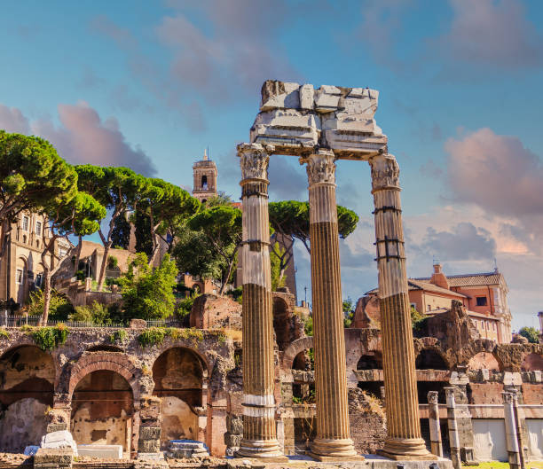 istock Broken Columns in Roman Forum at Dusk 1255294312