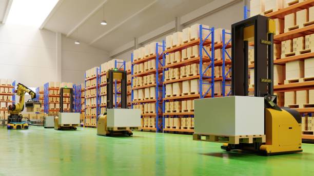 istock AGV Forklift Trucks-Transport More with Safety in warehouse. 1255294835
