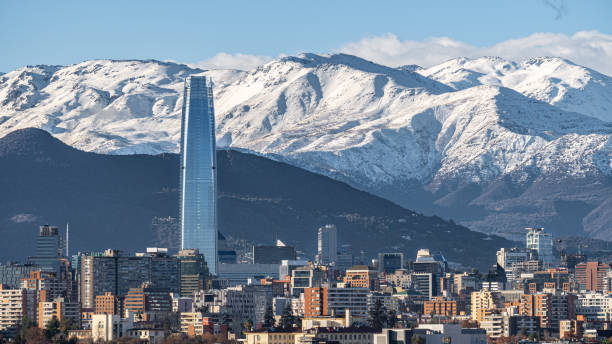 Santiago Financial District with the snowy Andes as background stock photo
