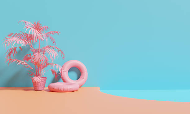 istock 3D rendering, summer themed website landing page design template, pastel  pink,  blue colors 1255299940