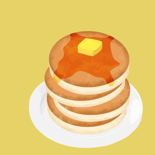 ilustracja naleśników na talerzu (z syropem klonowym i masłem) - pancake illustration and painting food vector stock illustrations