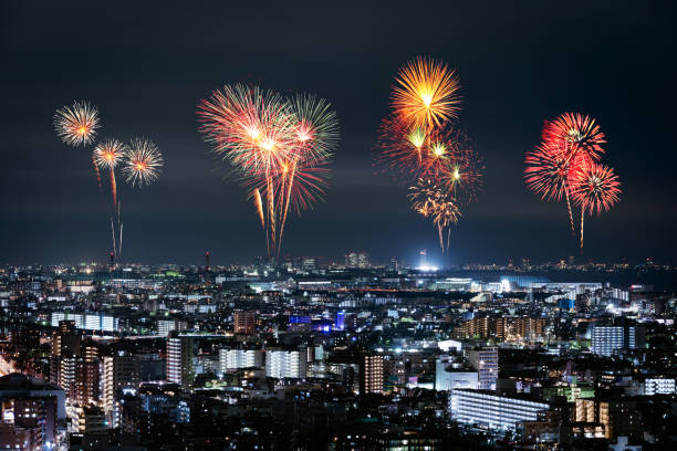 istock Fireworks over Tokyo cityscape at night, Japan 1255319595