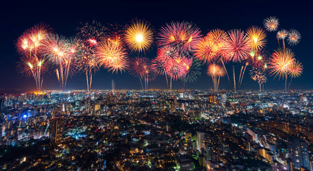 istock Fireworks over Tokyo cityscape at night, Japan 1255319607
