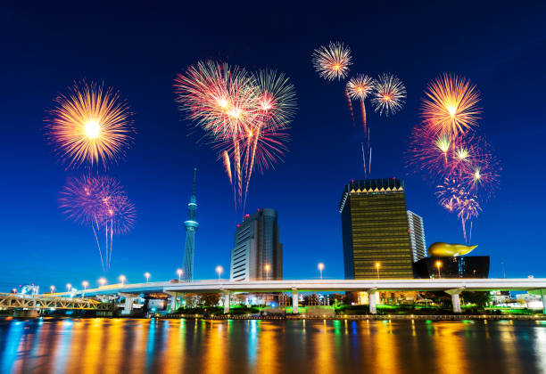 istock Fireworks over Tokyo cityscape at night, Japan 1255319616