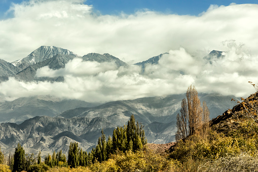 Beautiful landscape of the Andes mountain range. Potrerillos, Lujan de Cuyo, Mendoza, Argentina.