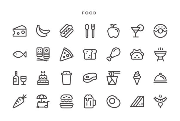 Food Icons Food Icons - Vector EPS 10 File, Pixel Perfect 28 Icons. chinese takeout stock illustrations