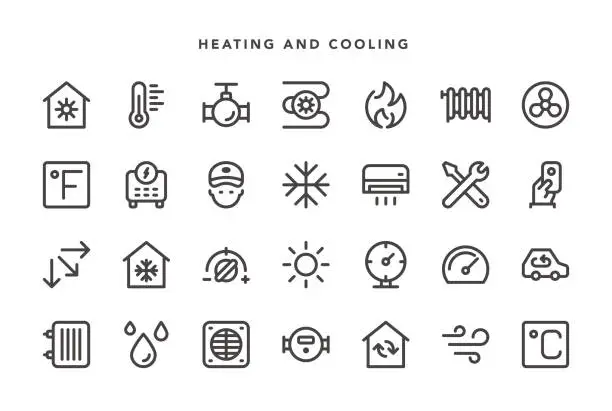 Vector illustration of Heating and Cooling Icons