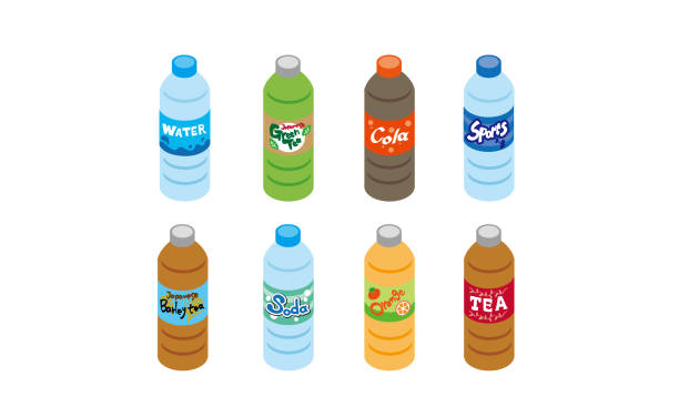 ilustraciones, imágenes clip art, dibujos animados e iconos de stock de conjunto ilustrado de bebidas de botellas de plástico - soda
