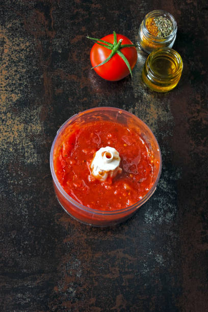 Freshly made homemade tomato sauce. stock photo