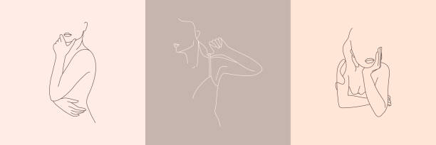 illustrations, cliparts, dessins animés et icônes de ensemble de figure féminine minimaliste abstraite dans des sous-vêtements. illustration vectorielle du corps féminin dans un modèle linéaire. - body women naked beauty