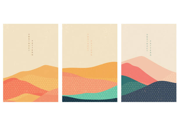 Natural landscape background with Japanese pattern vector. Abstract template with geometric elements. Mountain wallpaper. Natural landscape background with Japanese pattern vector. Abstract template with geometric elements. Mountain wallpaper. landscape scenery patterns stock illustrations