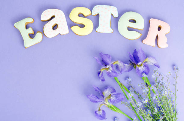 istock Easter composition, homemade cookies on bright background. 1255331275