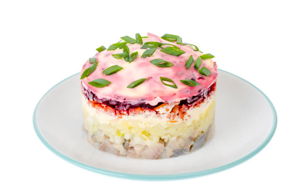istock Portion puff vegetable salad with mayonnaise on white plate 1255332063