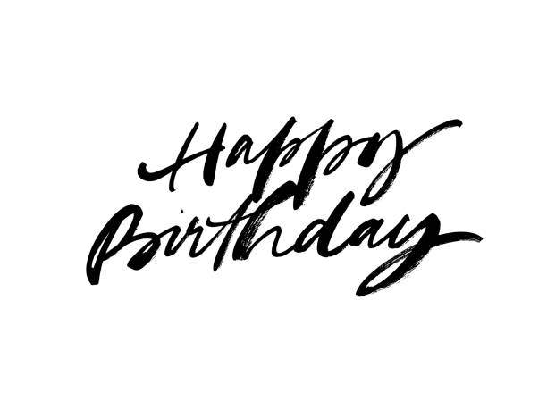 illustrations, cliparts, dessins animés et icônes de carte de voeux de joyeux anniversaire avec la conception de lettrage vectoriel. calligraphie moderne de brosse dessinée à la main isolée sur le fond blanc. - for sale petite phrase