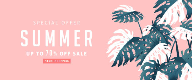 istock Summer sale design with monstera leaves decorating bright Color background layout banners template. 1255339168