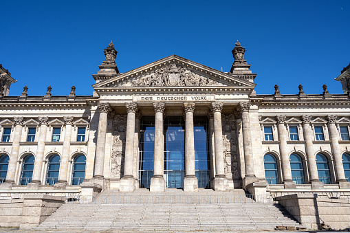 The entrance portal of the famous german Reichstag in Berlin