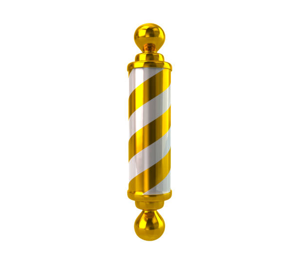 Golden Barber shop pole 3d illustration isolated on white background