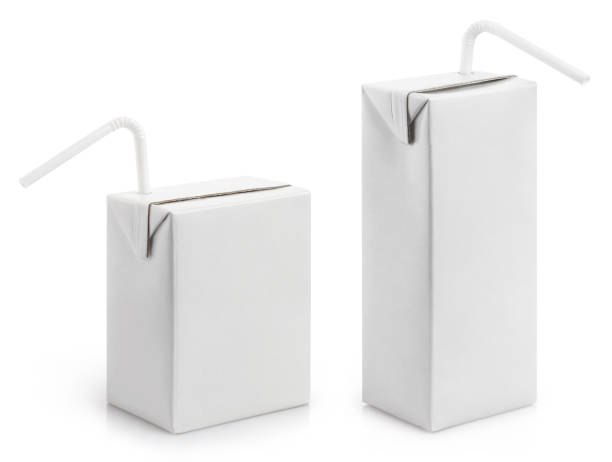 Set of cardboard mini juice packs with plastic tubes on white Set of cardboard mini juice packs with plastic tubes, isolated on white background juice box packaging stock pictures, royalty-free photos & images