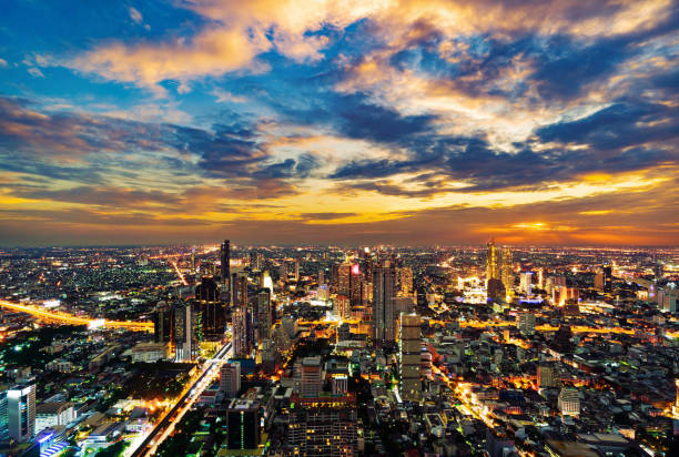 istock Bangkok city with Chao Phraya River at sunset, Thailand 1255345019