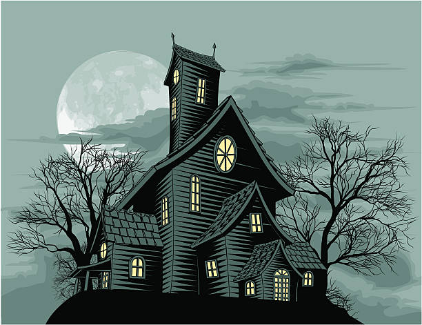 ilustrações, clipart, desenhos animados e ícones de fantasma assustador assombrada casa ilustração de cena - old house illustrations